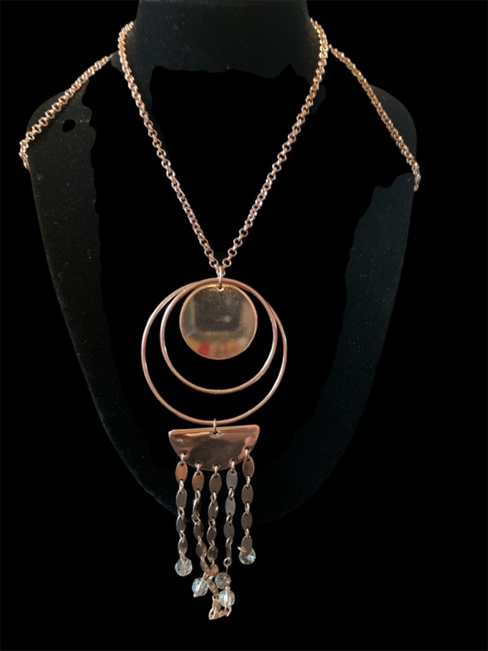 a new day Rose Gold Concentric Rings Necklace with Fringe Dangles